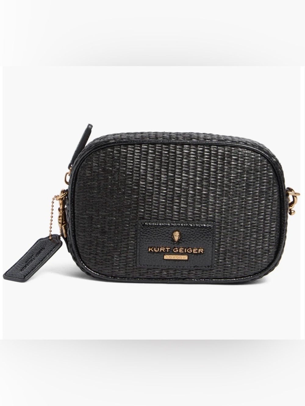 Kurt Geiger Black Woven Crossbody Bag with Gold Hardware